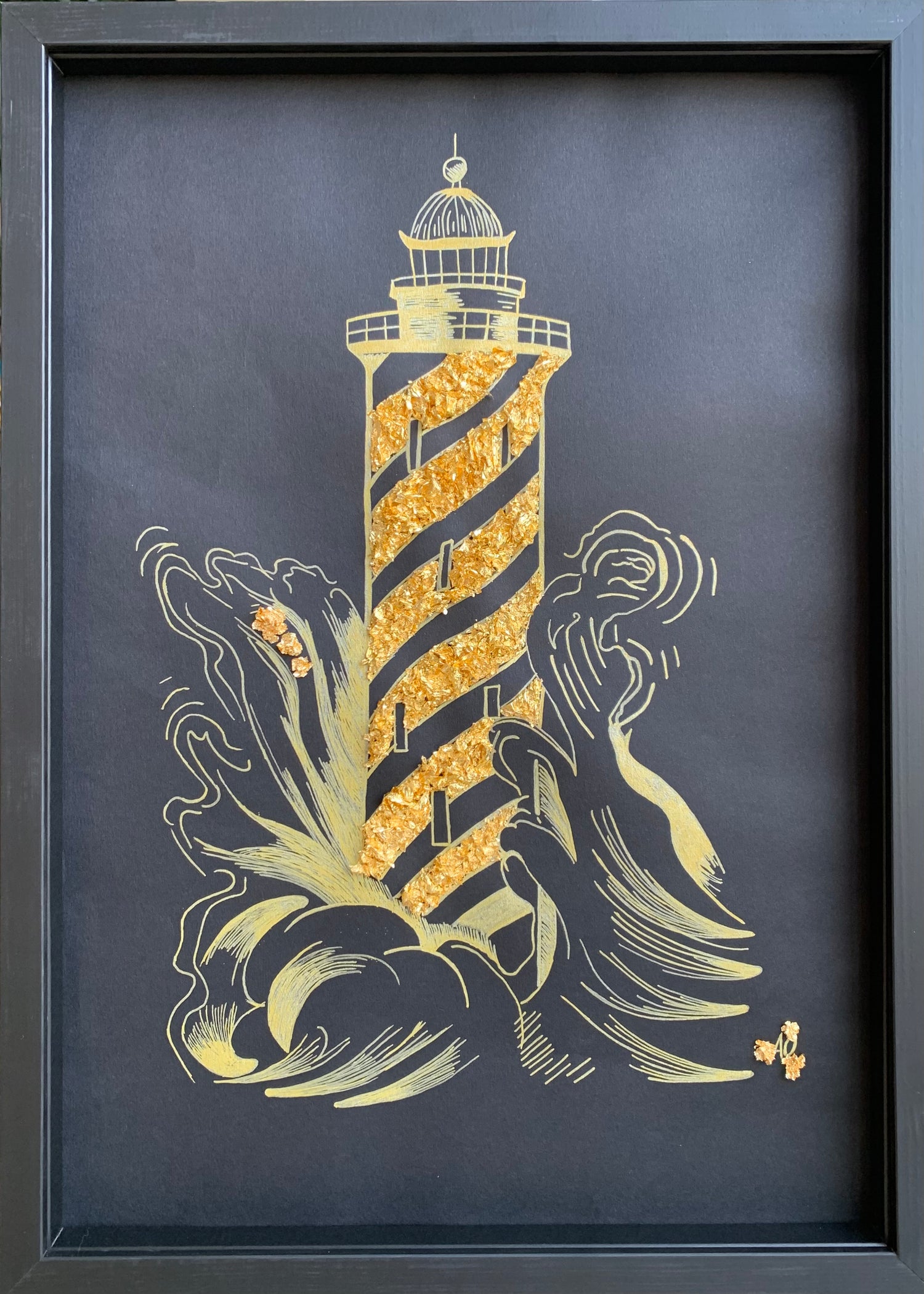 Phare d'Or - Tableaux en feuilles en or fait par L'ours Doré