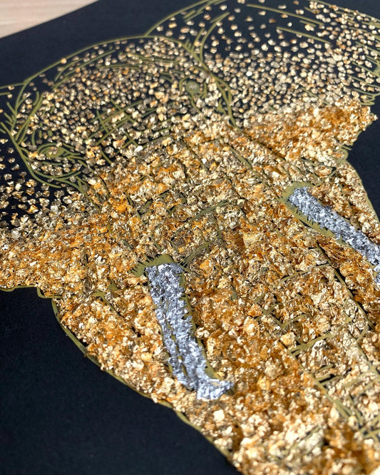 Tableaux en feuilles d'or représentant un éléphant fait par L'ours Doré