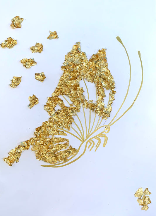 Papillon - Tableau en feuilles dorées fait par L'ours Doré