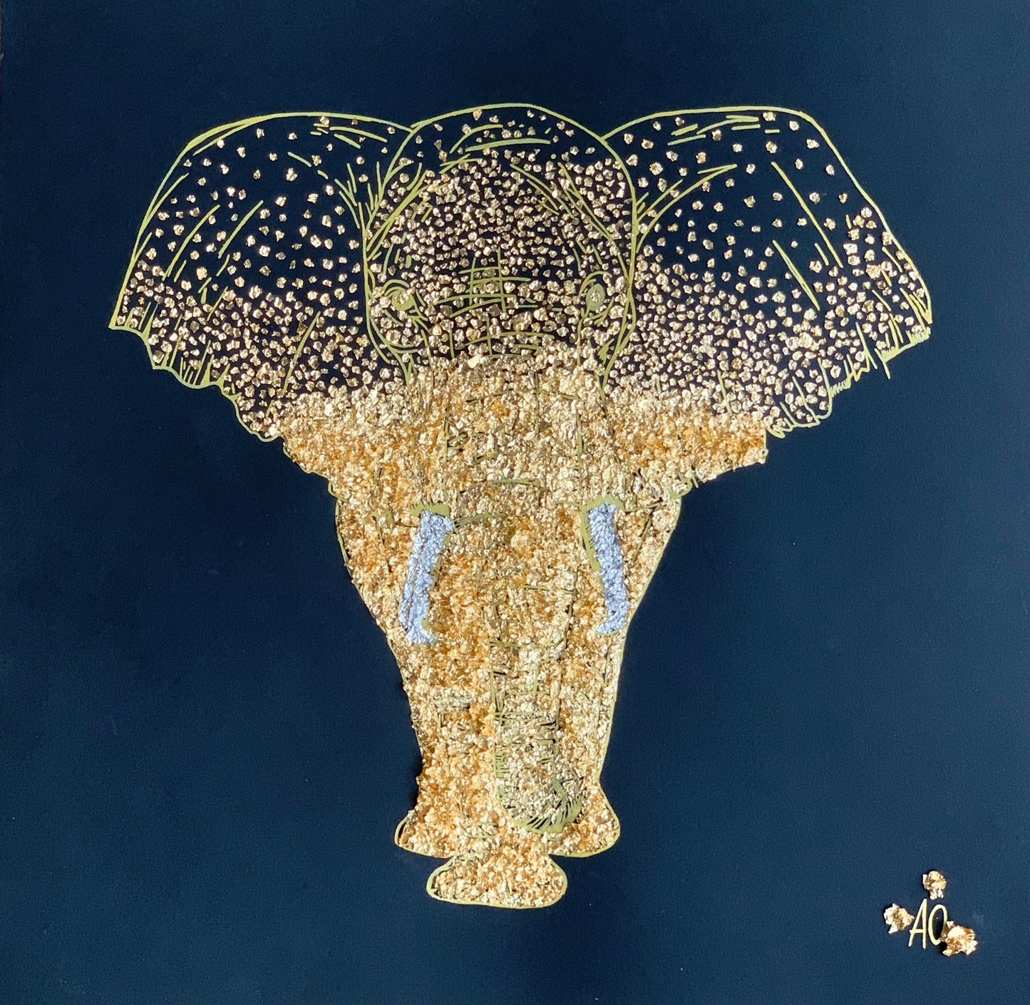 Tableaux en feuilles d'or représentant un éléphant